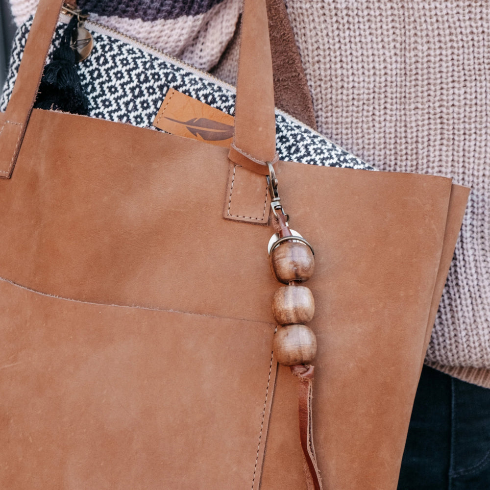 Natural Wood Beads with Brown Leather