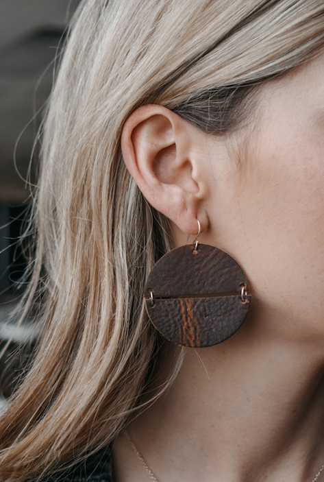 Hinged Leather Circle Earrings